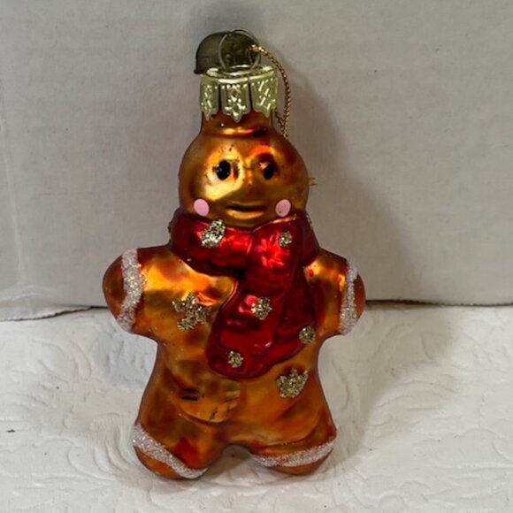 VTG Gingerbread Man Glass Glitter Christmas Tree Ornament 3.5"x2" - Picture 4 of 7